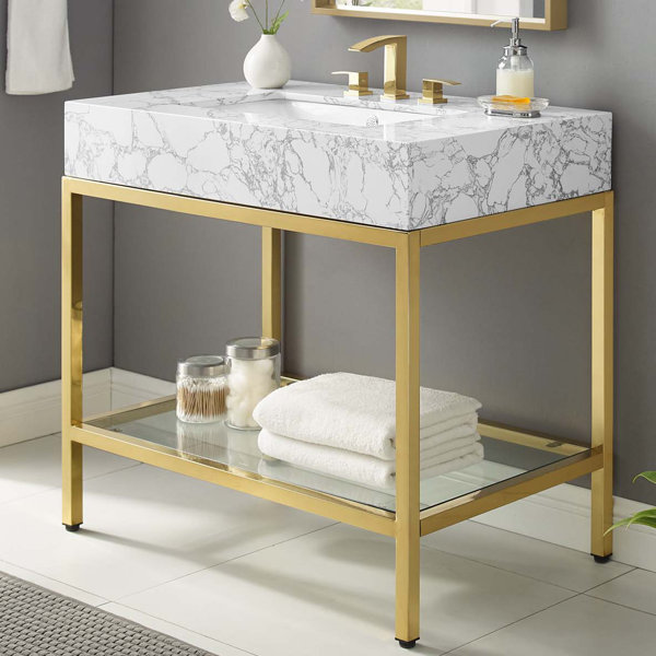 Modway Kingsley 36" Gold Stainless Steel Bathroom Vanity In Gold White